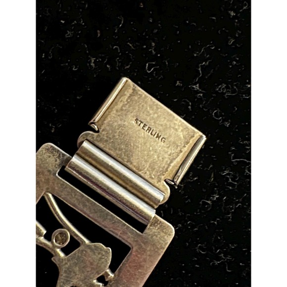 1940's Sterling Silver Picture Panel Bracelet Love Music Nature Celestrial - Picture 5 of 9